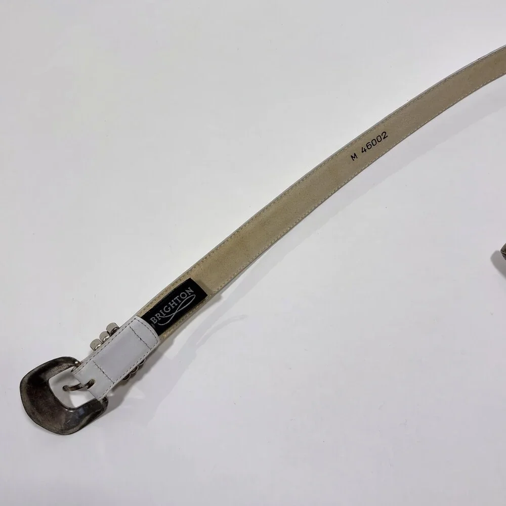 Brighton White Leather Belt Silver Buckle - Medium - Picture 4 of 6